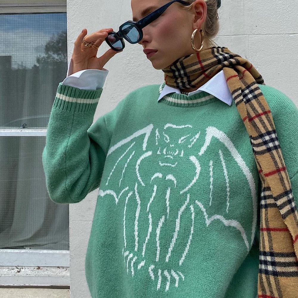 Heaven can wait green sweater new with tags